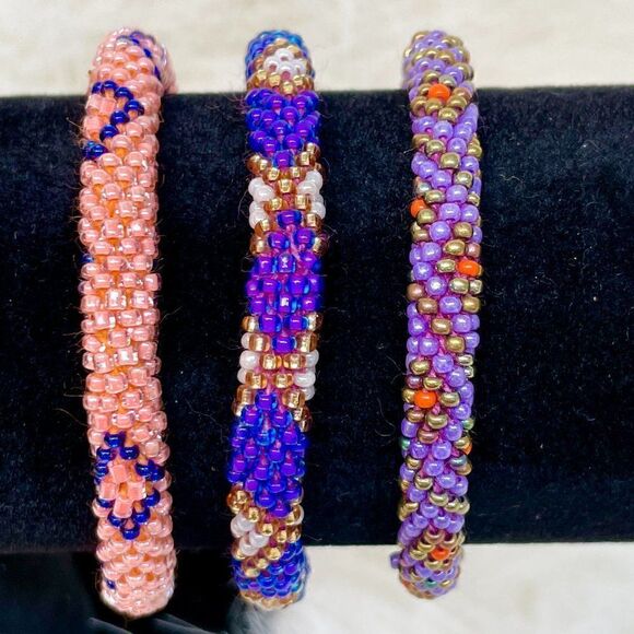 HAND CRAFTED in Nepal Beaded Bracelets
(set of 3) PURP1 - Picture 1 of 4